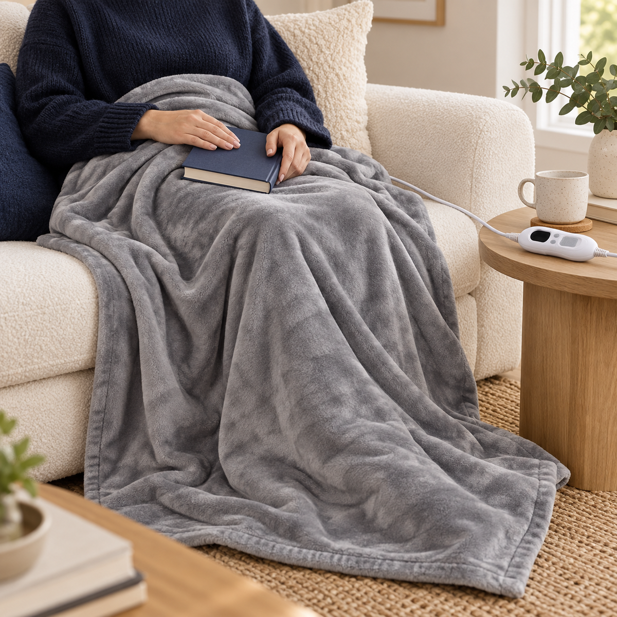 Grey Flannel Heated Throw – 6 Heat Settings & Timer — photo 6