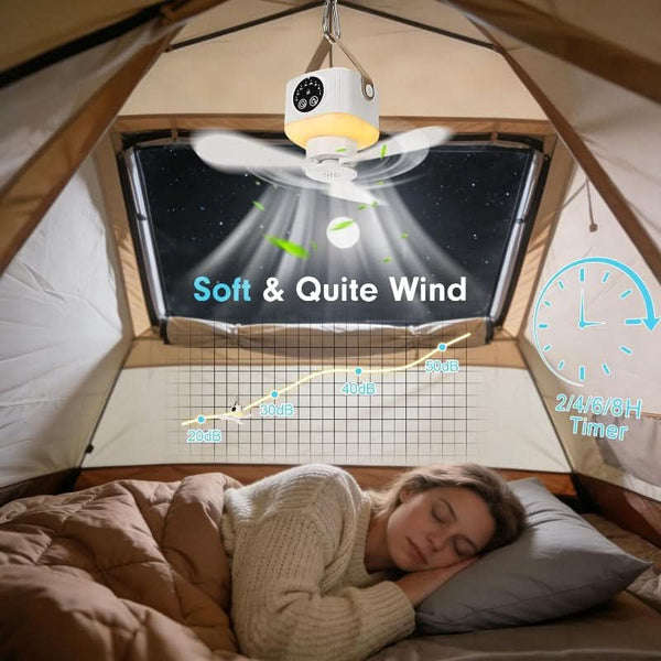 Rechargeable Camping Fan with LED Lantern, Remote Control, 3 Speeds and Timer, Hanging Tent Fan — photo 15