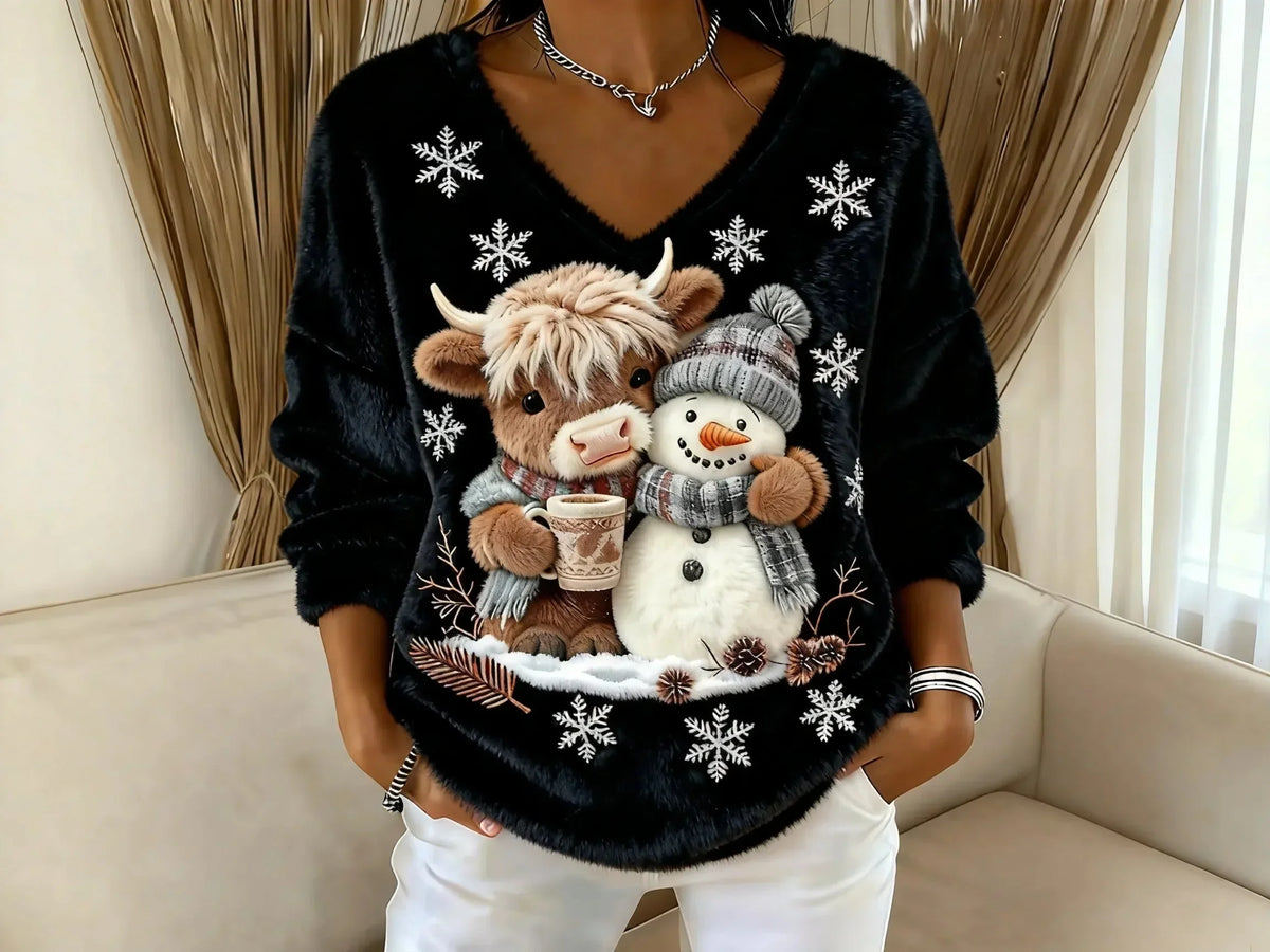 Women's Festive Christmas Sweater with Reindeer and Snowman Motif | Warm Holiday Knit Jumper for Winter Festive Celebrations — photo 5