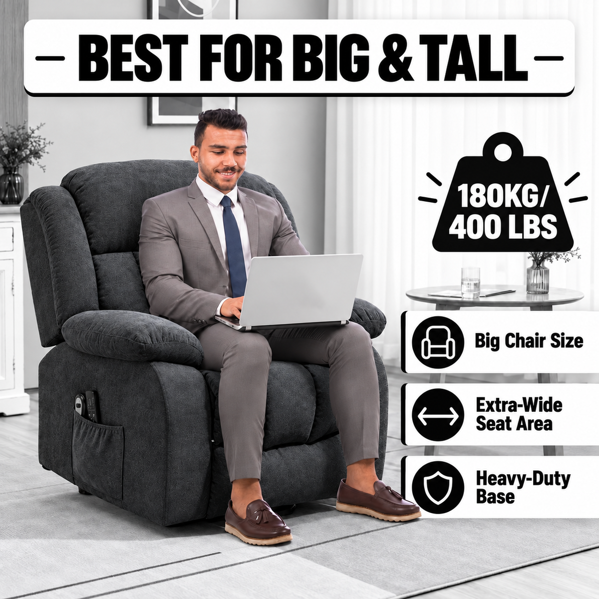 Electric Riser Recliner Chair with 8-Point Massage – Dark Grey — photo 7