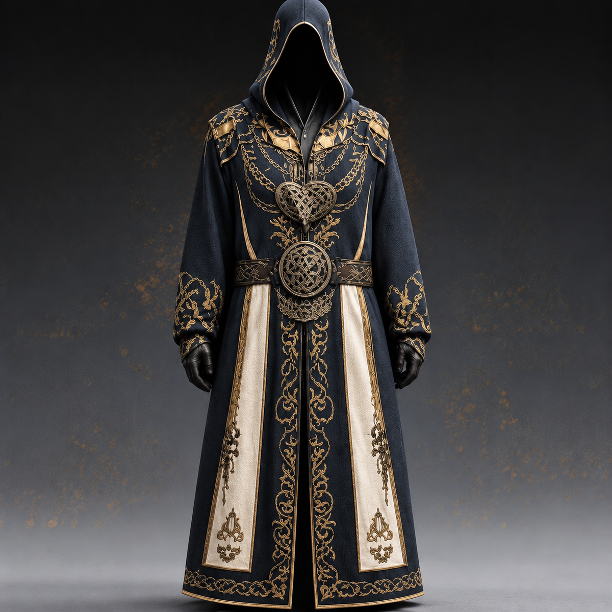 Men's Black Hooded Medieval Costume with Celtic Details for Halloween — photo 1