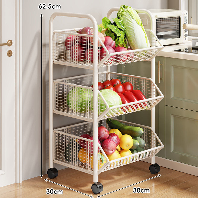 Three-Tier Rolling Mesh Produce and Pantry Storage Cart with Swivel Casters — photo 1