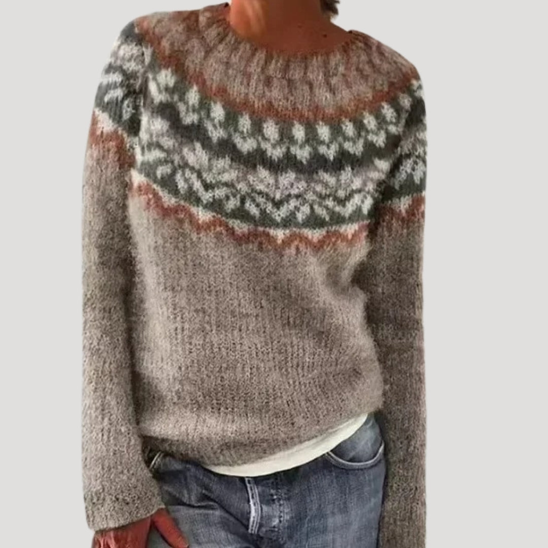 Women's Patterned Crew Neck Jumper with Colourful Yoke — photo 10