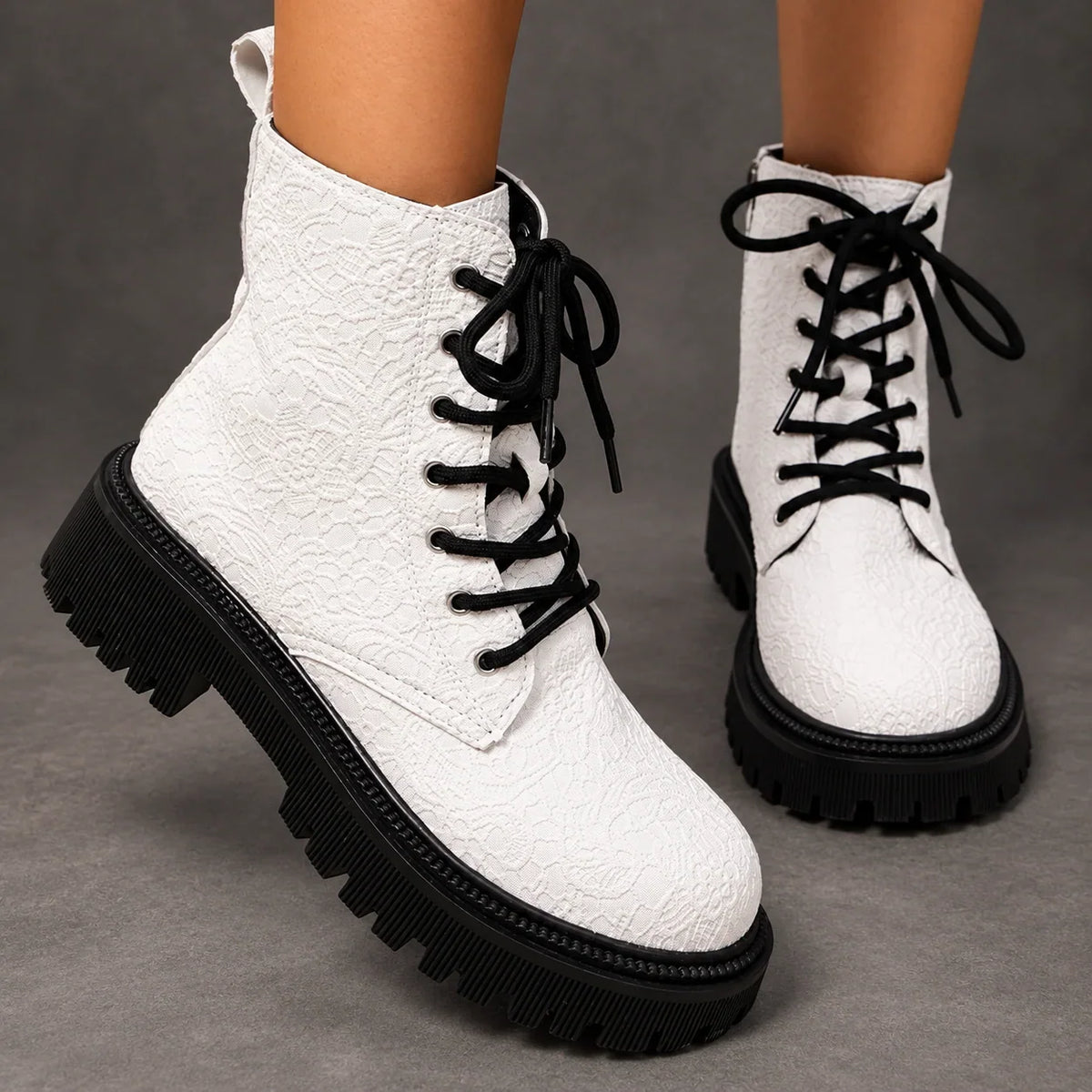 Boots Women - Embroidered White Platform Boots — photo 5