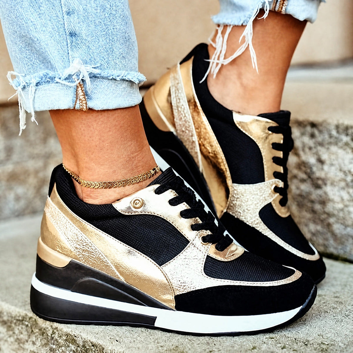 Elsie - Women's Orthopaedic Wedge Trainers with Metallic Panel — photo 8