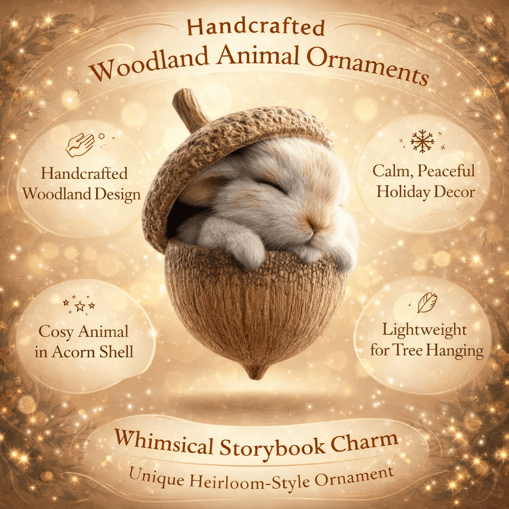 Woodland Animal Acorn Christmas Tree Ornaments, Handcrafted Rustic Holiday Decor — photo 7