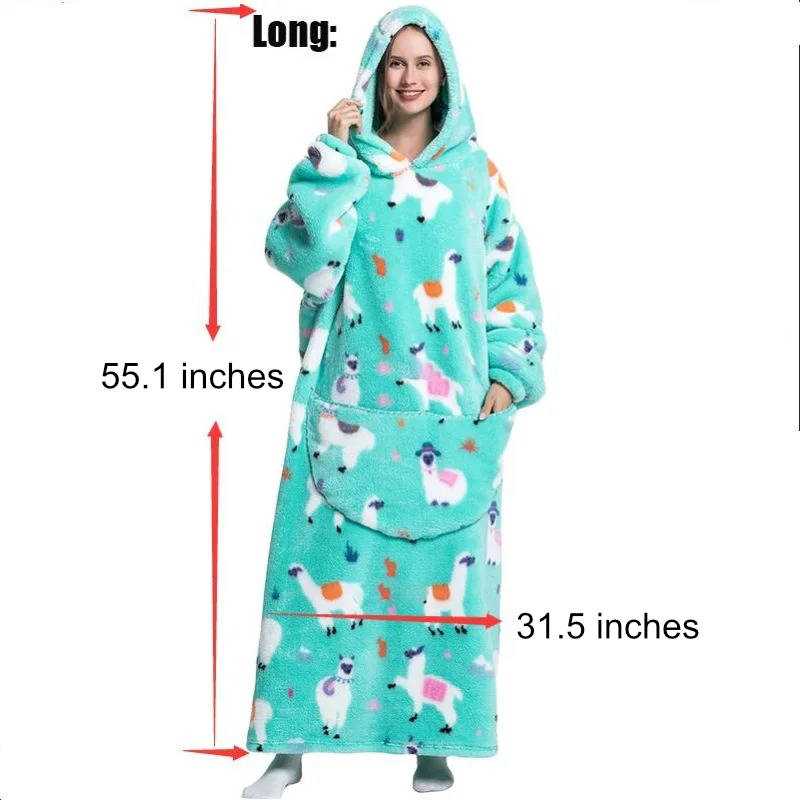 Long Wearable Blanket Hoodie Oversized Sherpa Fleece Hooded Blanket with Kangaroo Pocket for Adults — photo 35