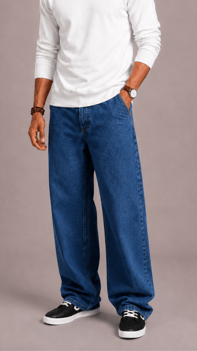 Men's Wide Leg Jeans – Loose Fit Baggy Jeans with Straight Leg, Five Pocket, Black or Blue, S–3XL – Hommes — photo 4