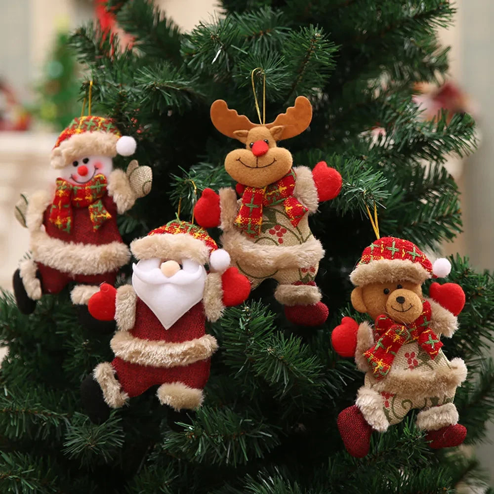Set of 4 Plush Christmas Ornaments with Faux Fur Trim and Flannel Scarves — photo 1