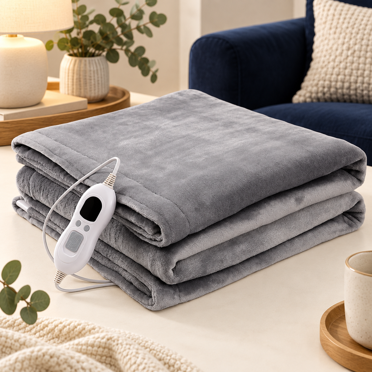 Grey Flannel Heated Throw – 6 Heat Settings & Timer — photo 1