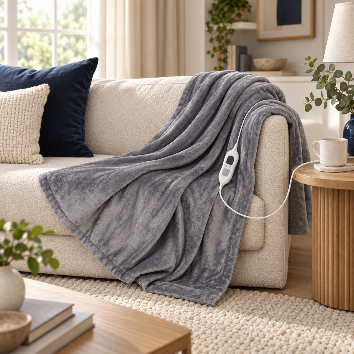 Grey Flannel Heated Throw – 6 Heat Settings & Timer — photo 2