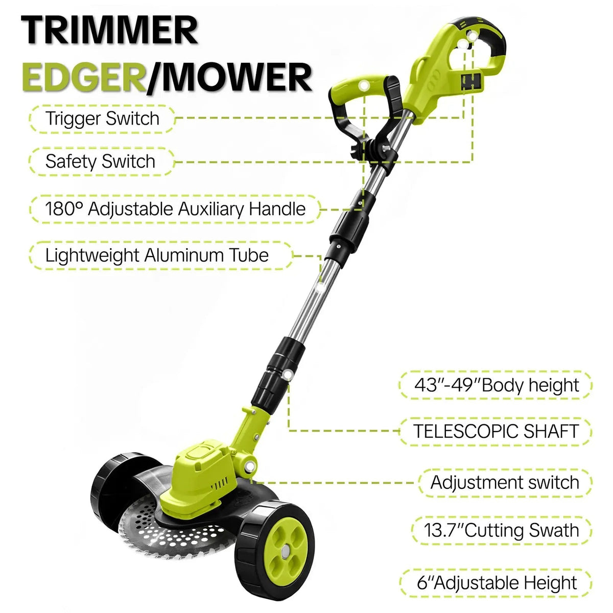 3-in-1 Cordless Lawn Mower & Edger with 2 Batteries — photo 7