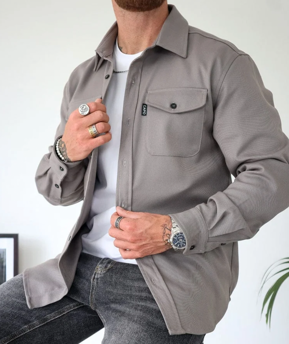 Men's Casual Shirt Jacket with Button Front and Chest Pockets — photo 4
