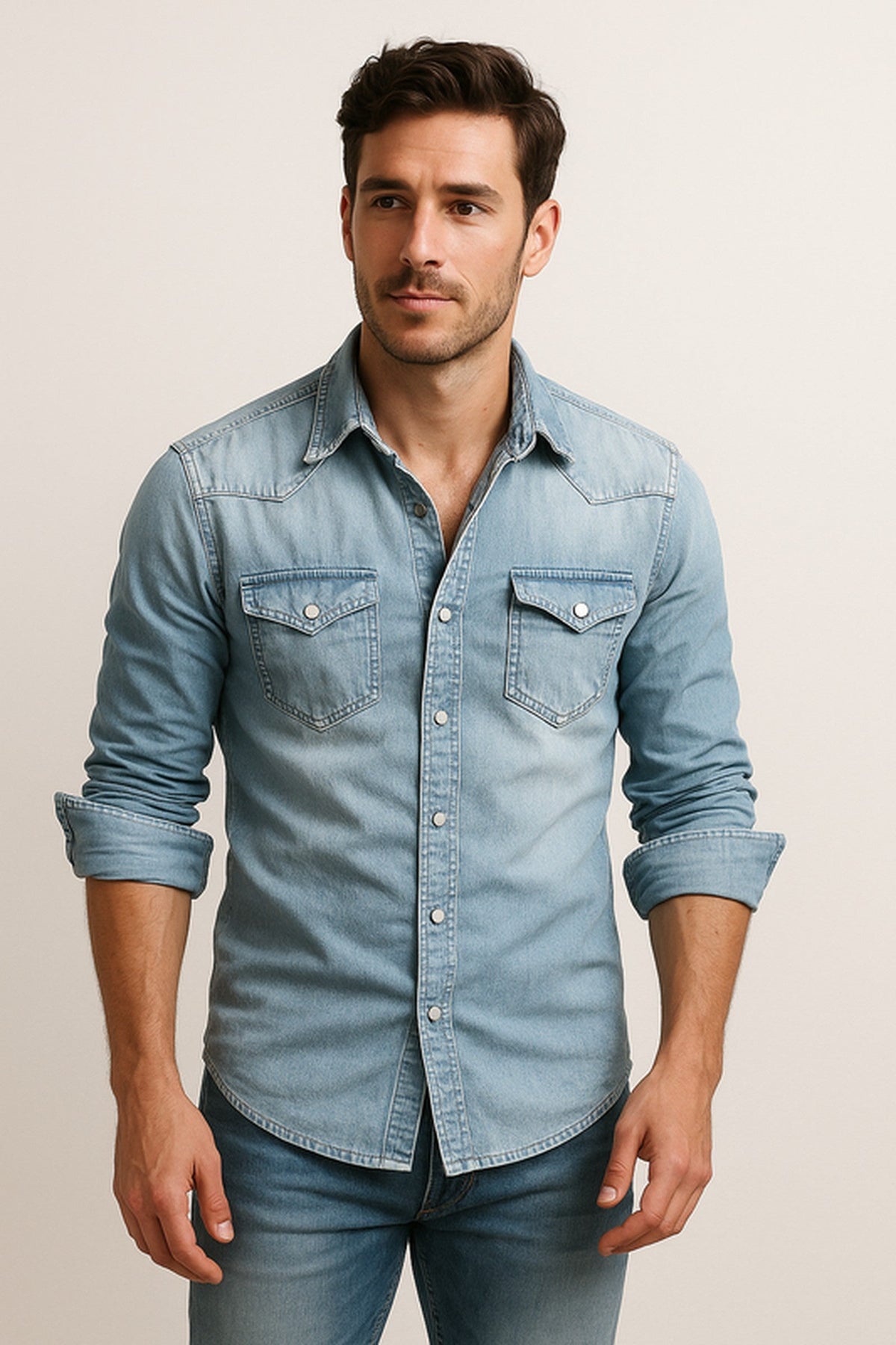 Men's Denim Rugged Casual Shirt with Long Sleeves — photo 1