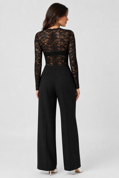 Women's Lace Bodysuit with V-Neck, Long Sheer Sleeves and Fitted Cut — photo 4