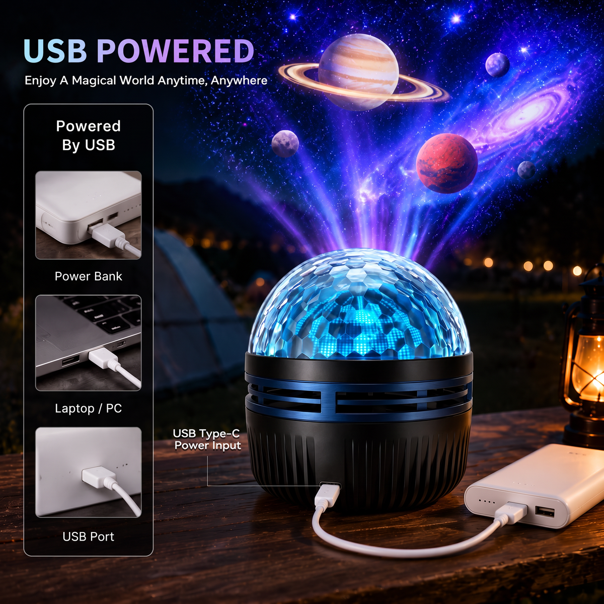 360° Dynamic Galaxy Sky Projector Night Light with Gooseneck and USB Power — photo 4