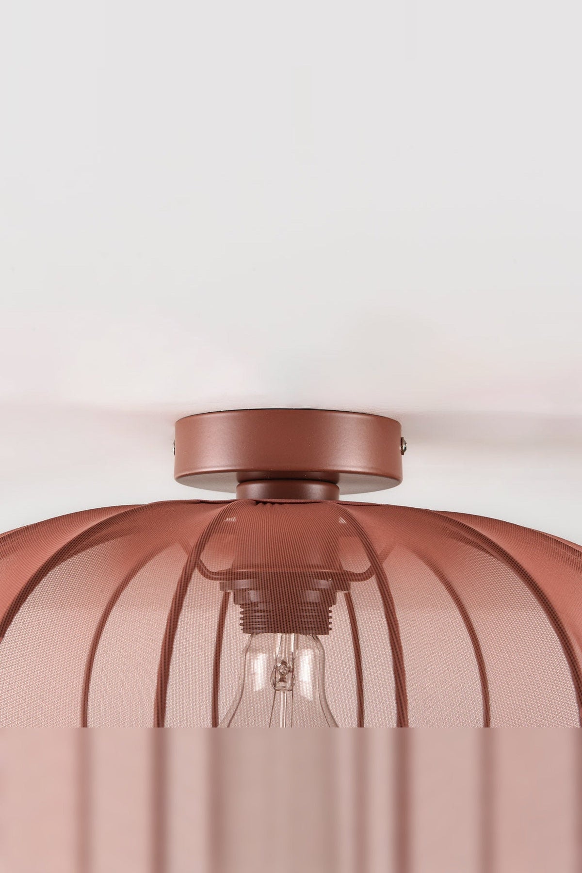 Round Mesh Ceiling Light – Terracotta Pink, Sheer Fabric Panels, Open Base — photo 8