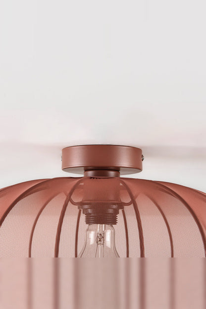 Round Mesh Ceiling Light – Terracotta Pink, Sheer Fabric Panels, Open Base — photo 8