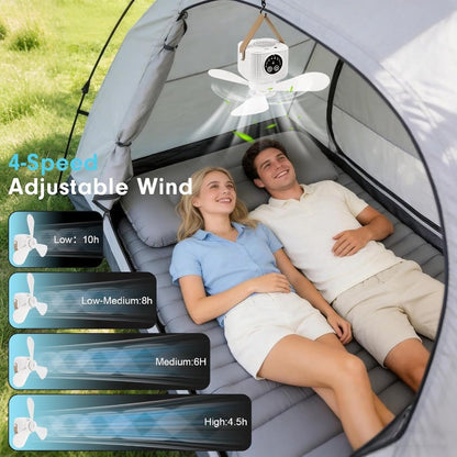 Rechargeable Camping Fan with LED Lantern, Remote Control, 3 Speeds and Timer, Hanging Tent Fan — photo 7