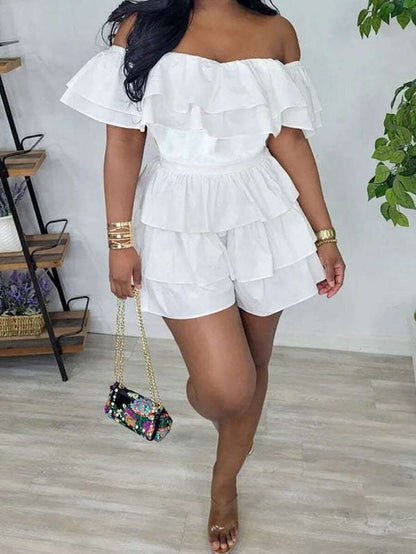 Off-Shoulder Ruffle Tiered Summer Playsuit Set — photo 1