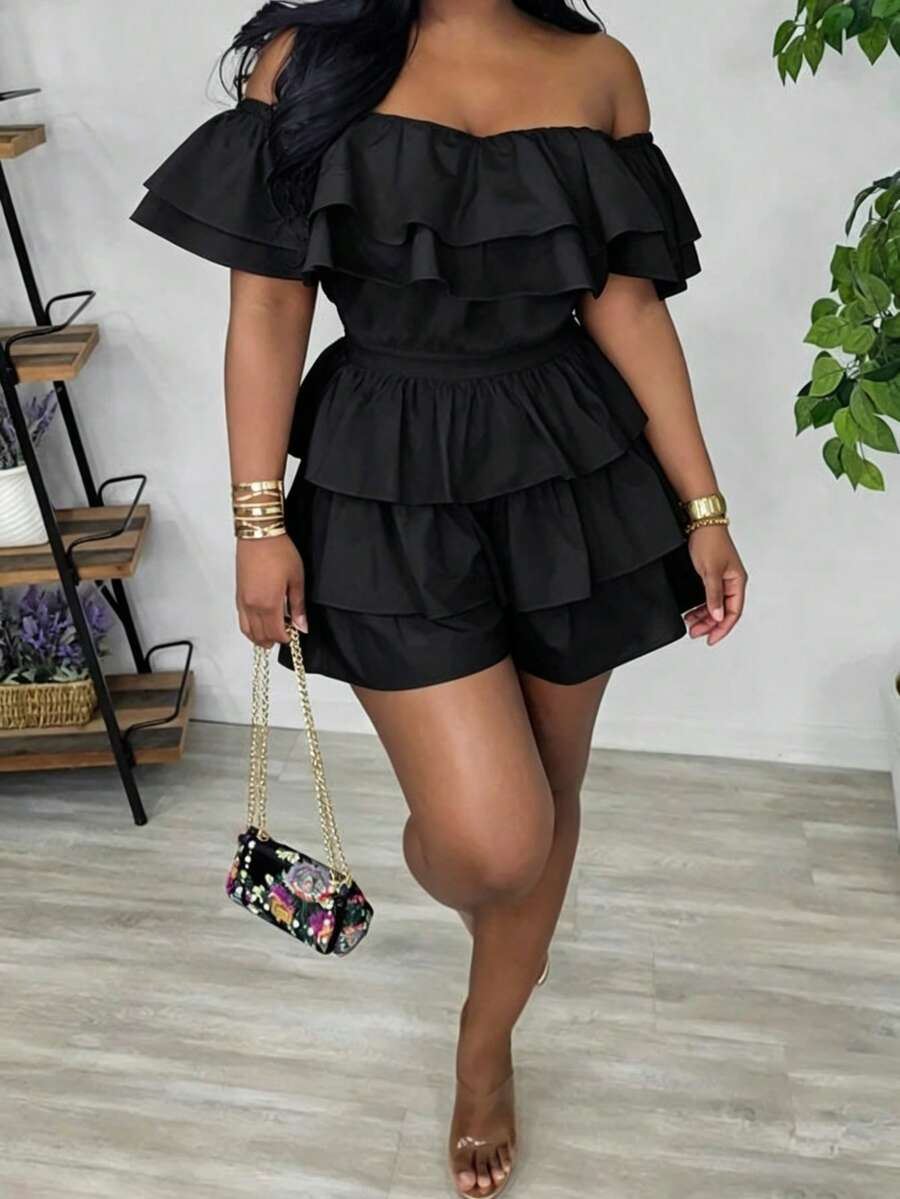 Off-Shoulder Ruffle Tiered Summer Playsuit Set — photo 11