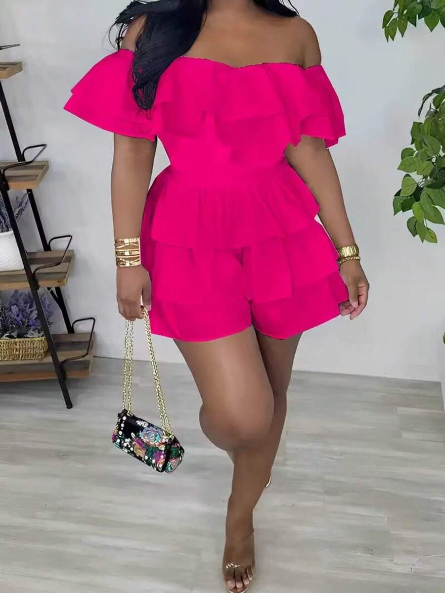 Off-Shoulder Ruffle Tiered Summer Playsuit Set — photo 3