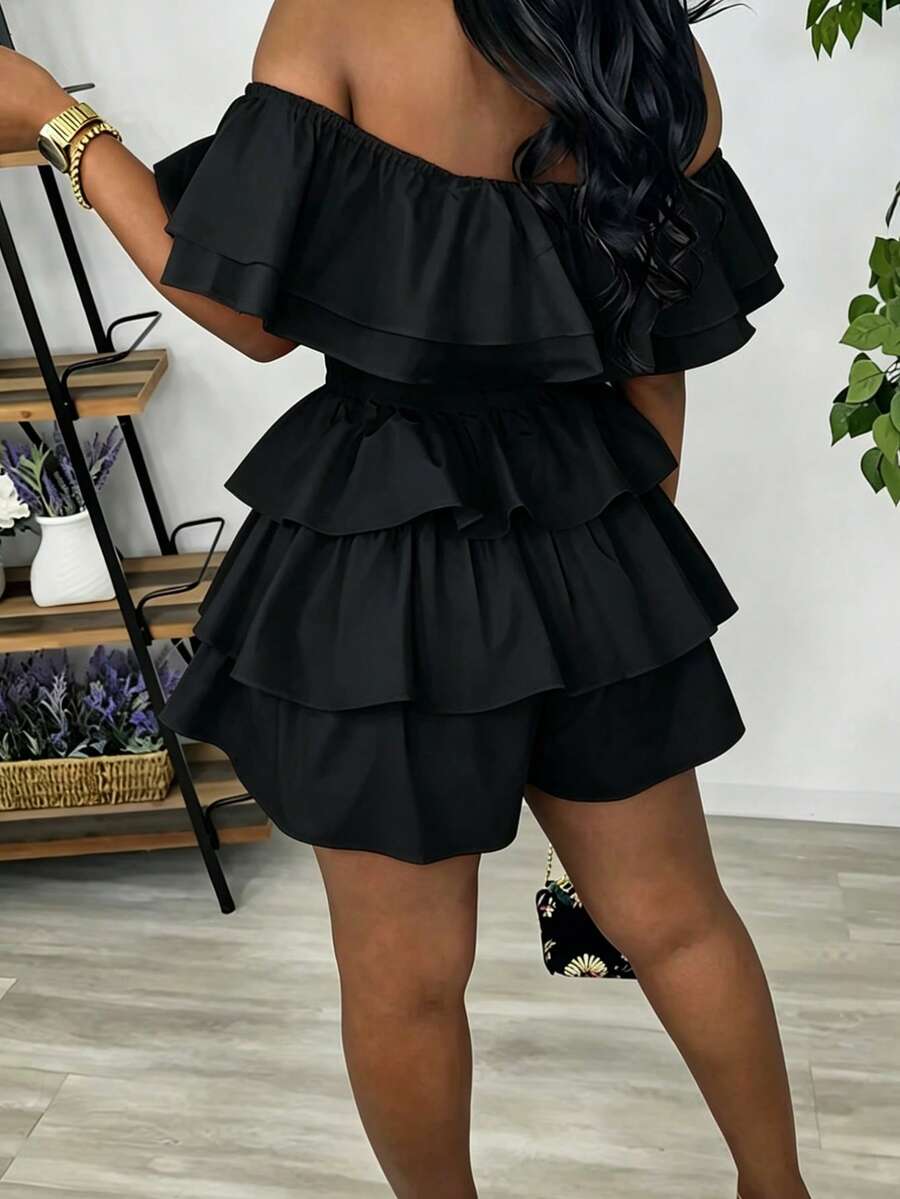 Off-Shoulder Ruffle Tiered Summer Playsuit Set — photo 12