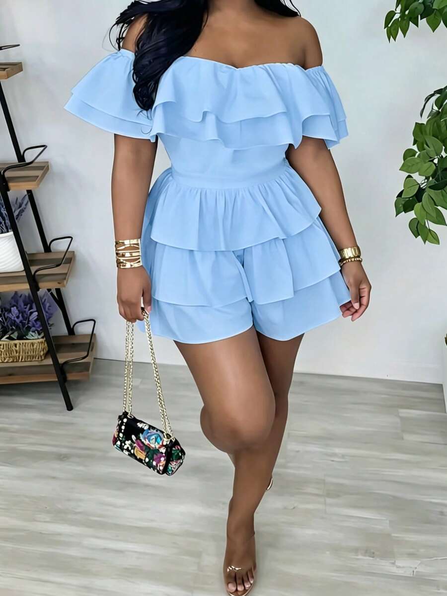 Off-Shoulder Ruffle Tiered Summer Playsuit Set — photo 19