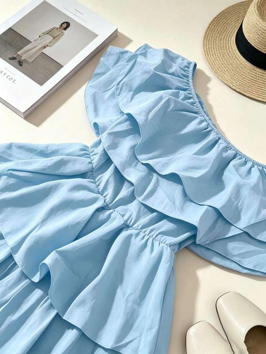 Off-Shoulder Ruffle Tiered Summer Playsuit Set — photo 24