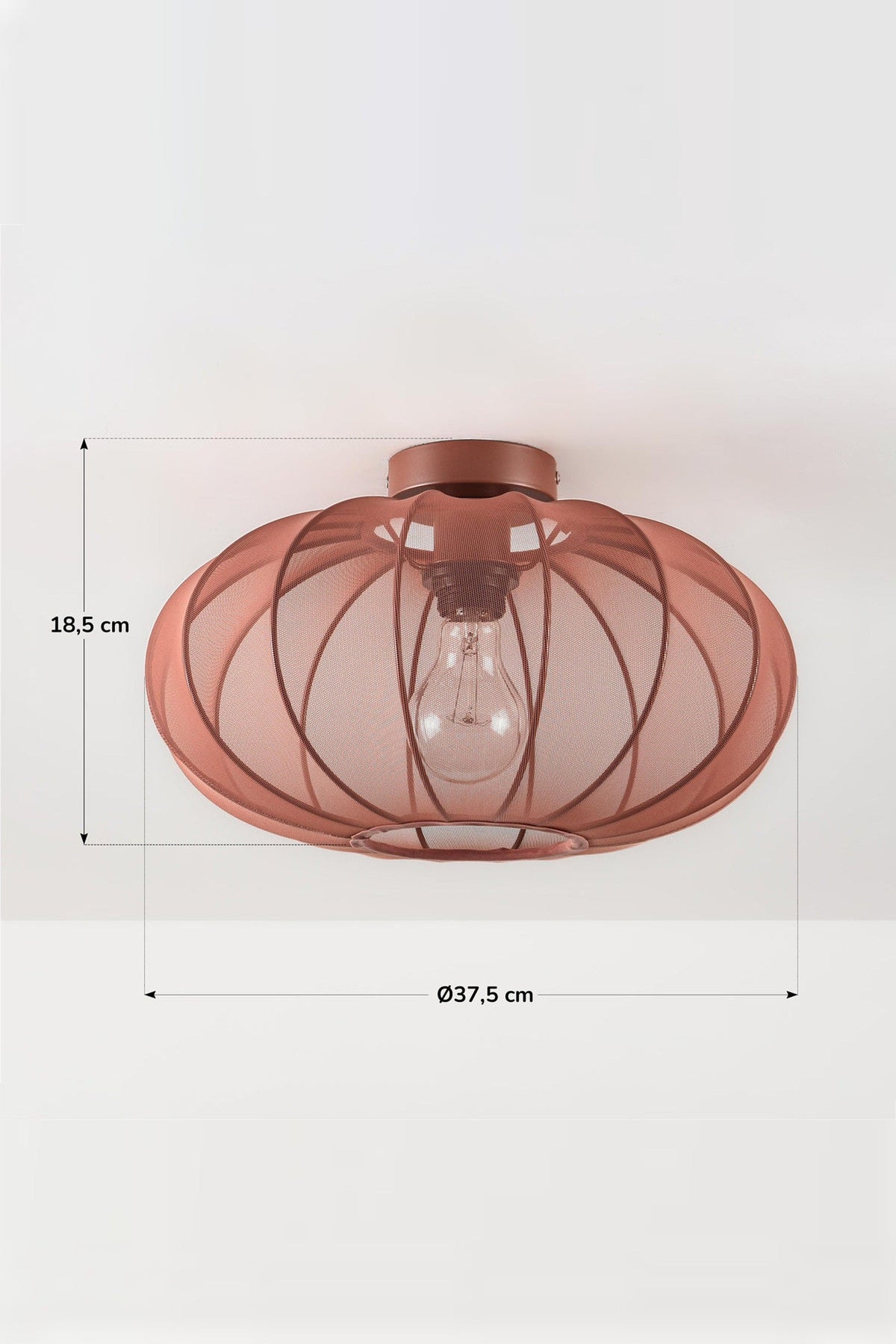 Round Mesh Ceiling Light – Terracotta Pink, Sheer Fabric Panels, Open Base — photo 6