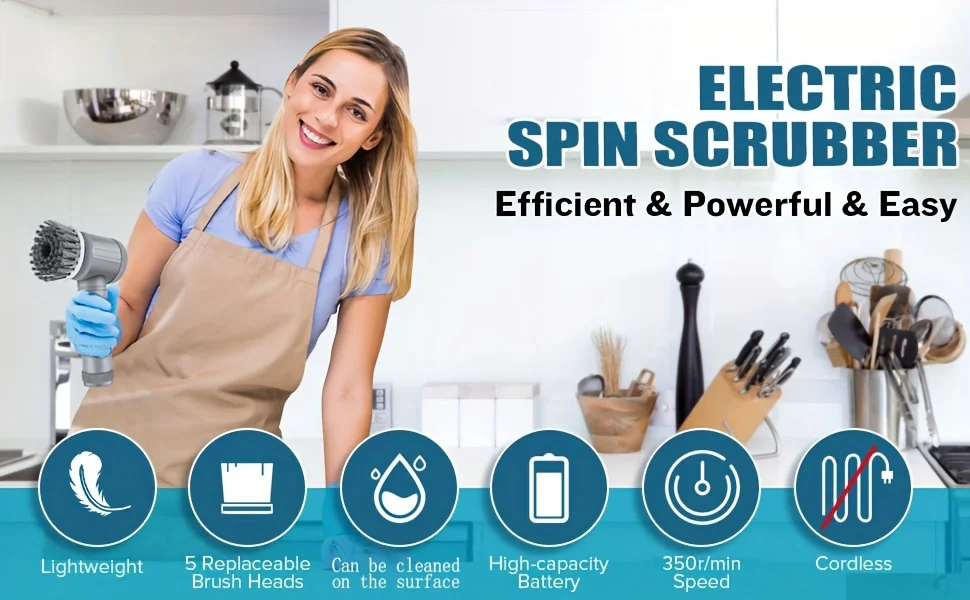 9 In 1 Handheld Kitchen Cleaning Cordless Rotary Scrubber — photo 4
