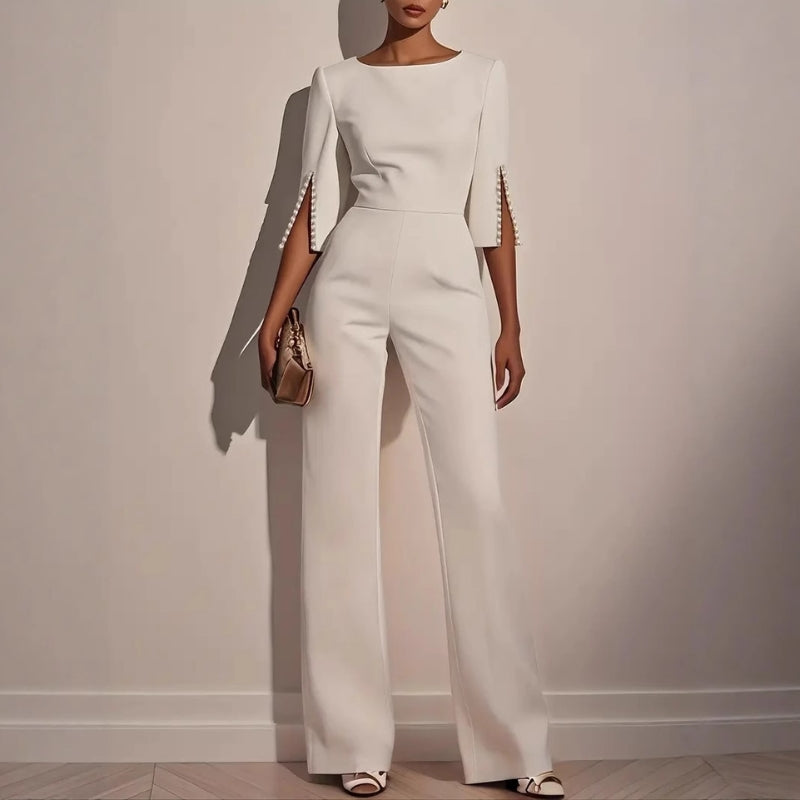 Womens Wide Leg Jumpsuit with Pearl Detail and Split Sleeves — photo 1