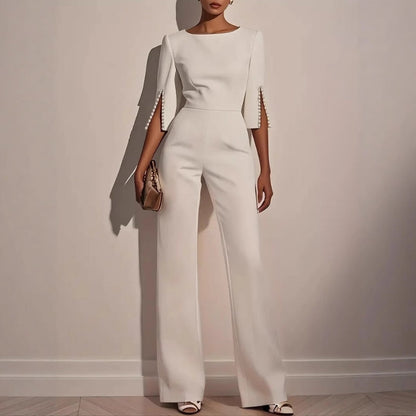 Womens Wide Leg Jumpsuit with Pearl Detail and Split Sleeves — photo 1