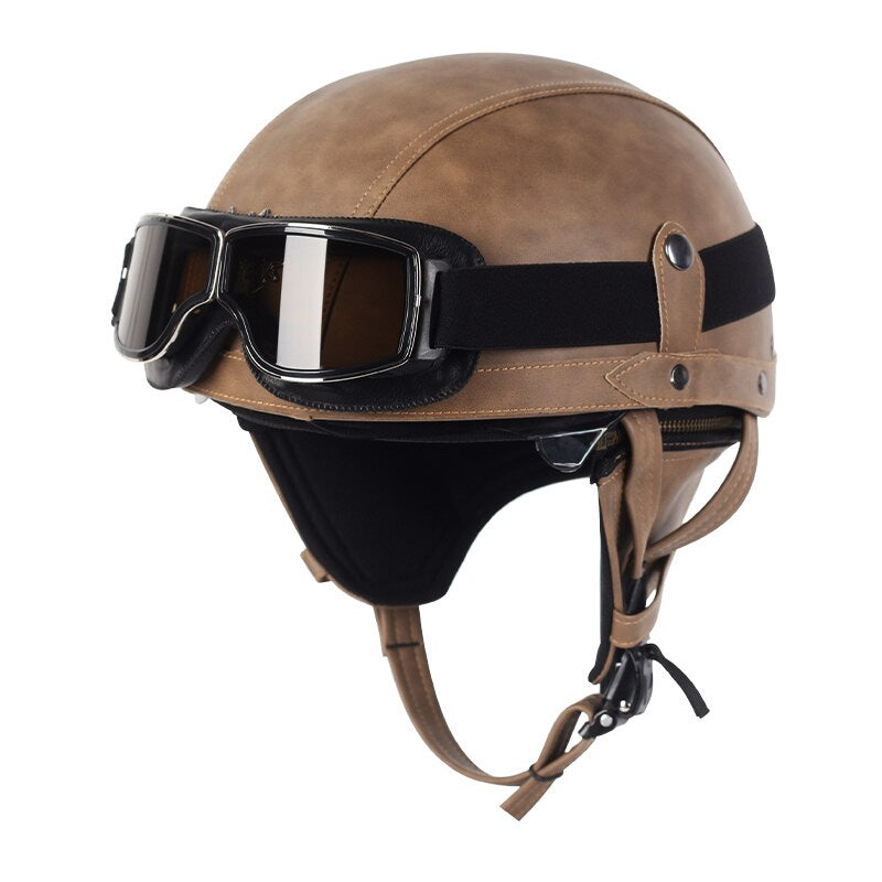 Vintage Style Motorcycle Helmet with Retractable Brown Visor, ABS Shell, EPS Padding and DOT Rating — photo 1