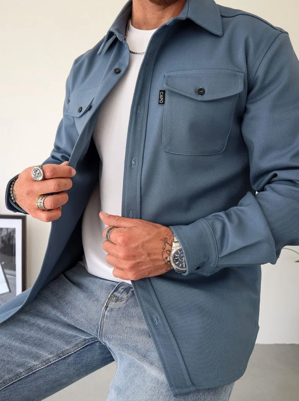 Men's Casual Shirt Jacket with Button Front and Chest Pockets — photo 3