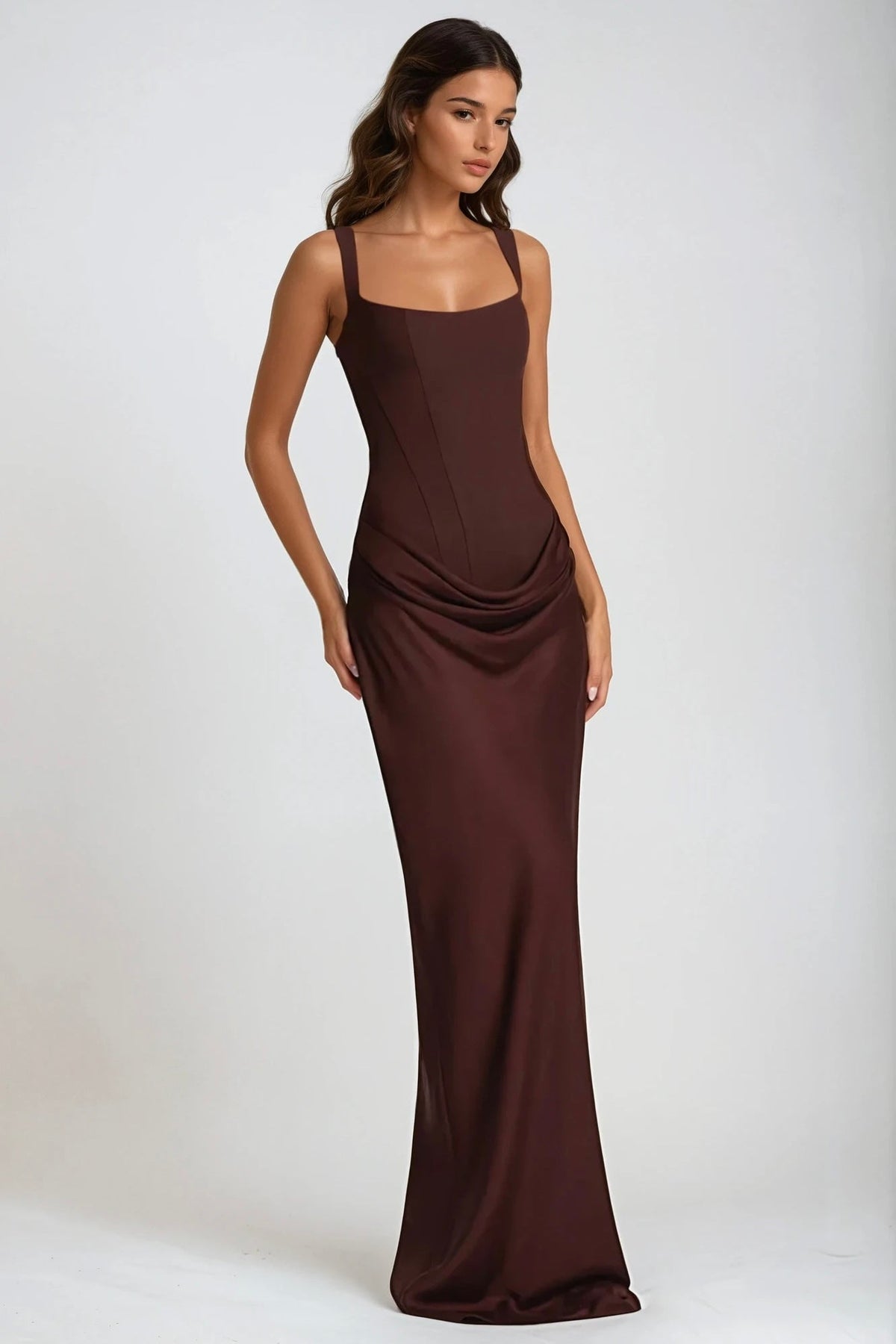 Square Neck Ruched Stretch Maxi Dress — photo 6