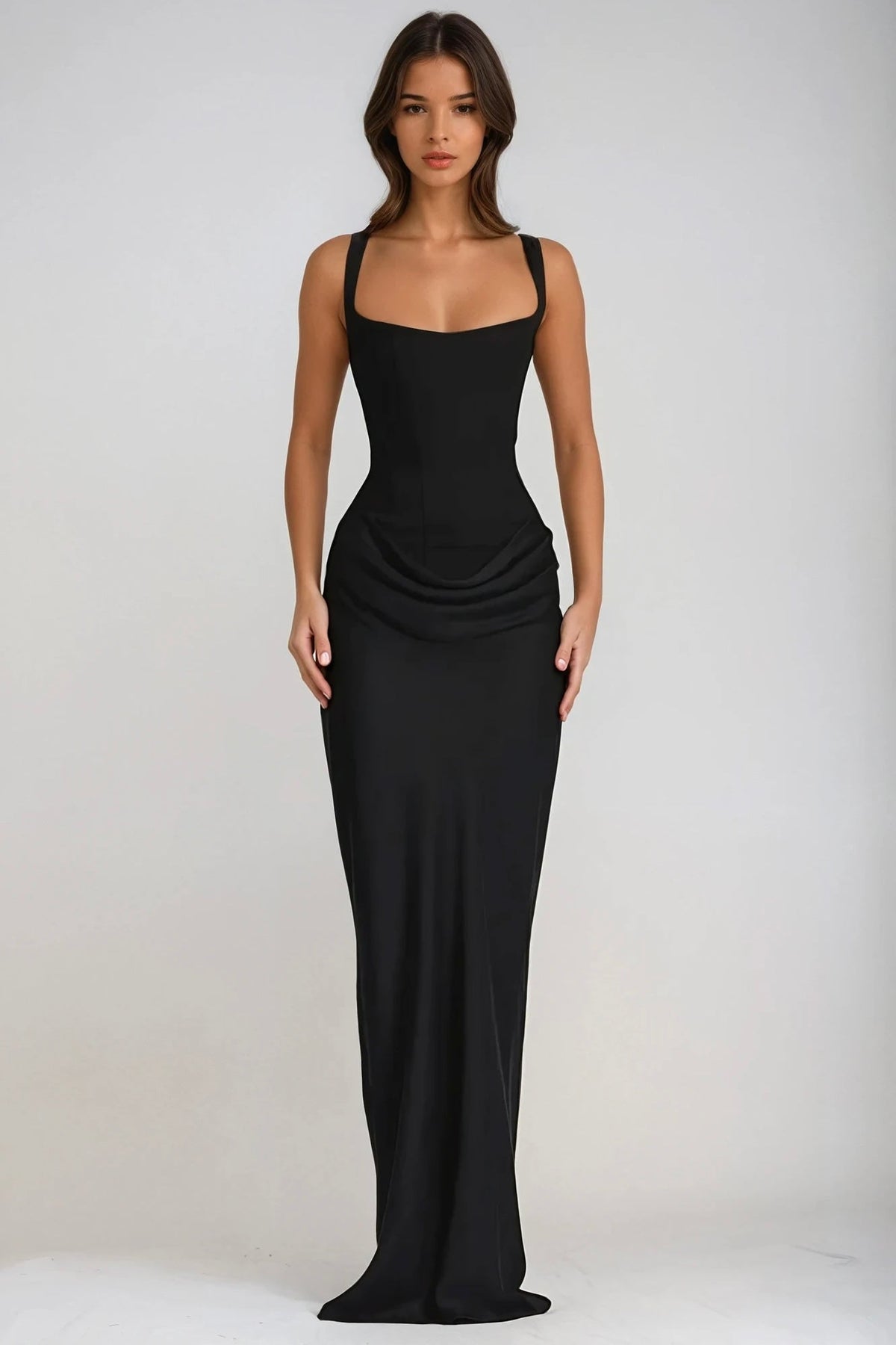 Square Neck Ruched Stretch Maxi Dress — photo 28