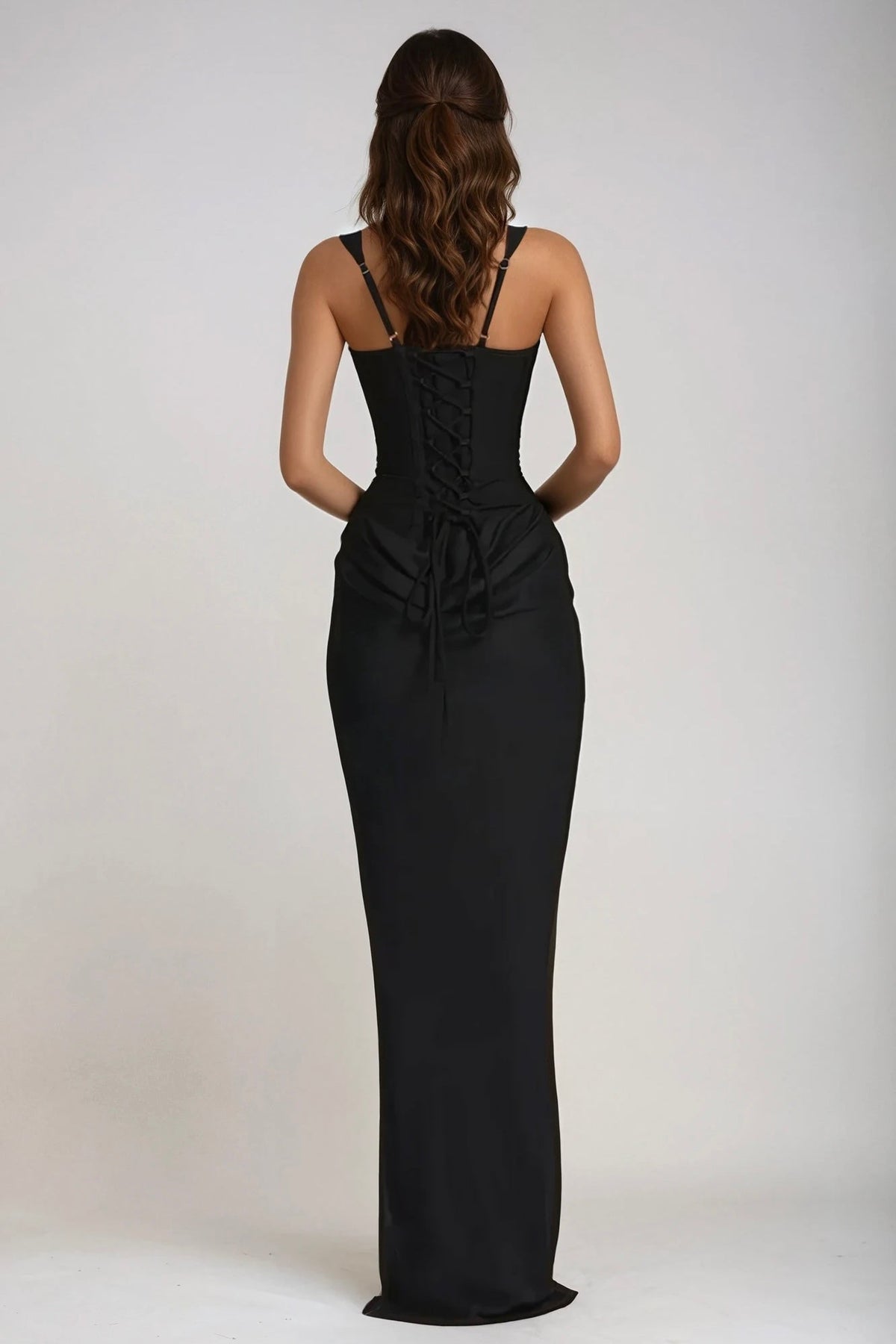 Square Neck Ruched Stretch Maxi Dress — photo 27