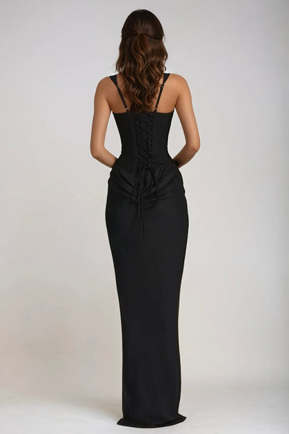 Square Neck Ruched Stretch Maxi Dress — photo 27