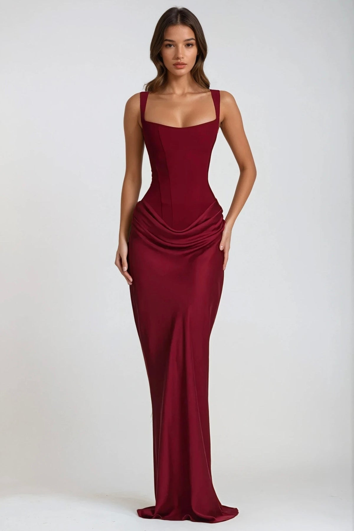 Square Neck Ruched Stretch Maxi Dress — photo 24