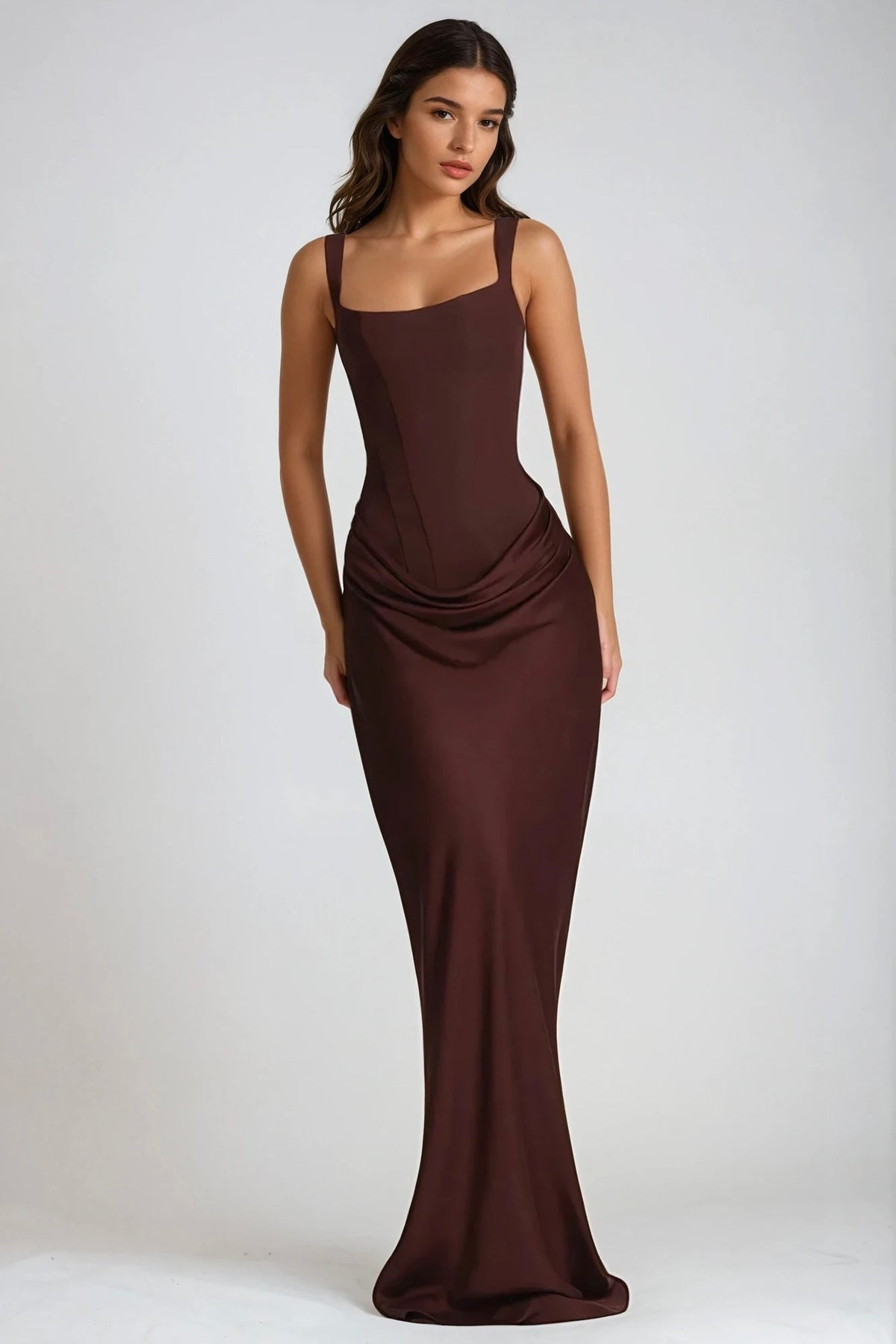 Square Neck Ruched Stretch Maxi Dress — photo 5