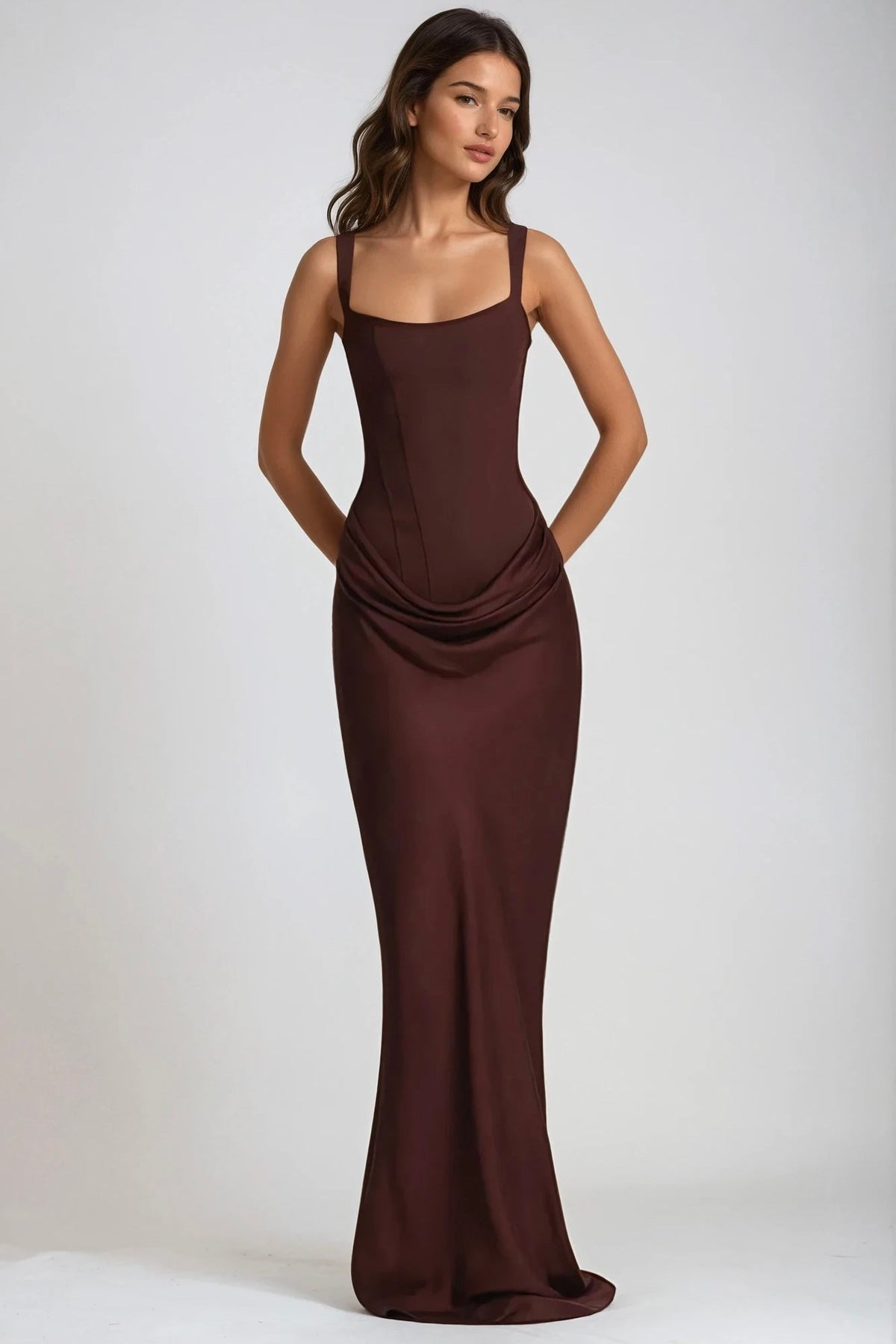Square Neck Ruched Stretch Maxi Dress — photo 8