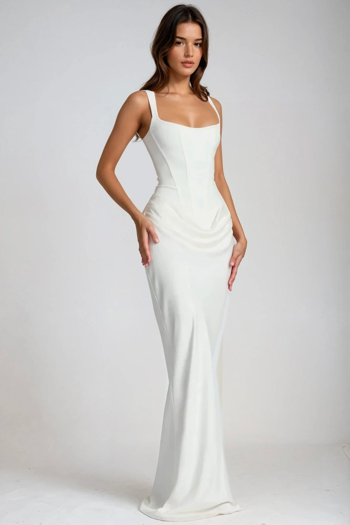 Square Neck Ruched Stretch Maxi Dress — photo 2