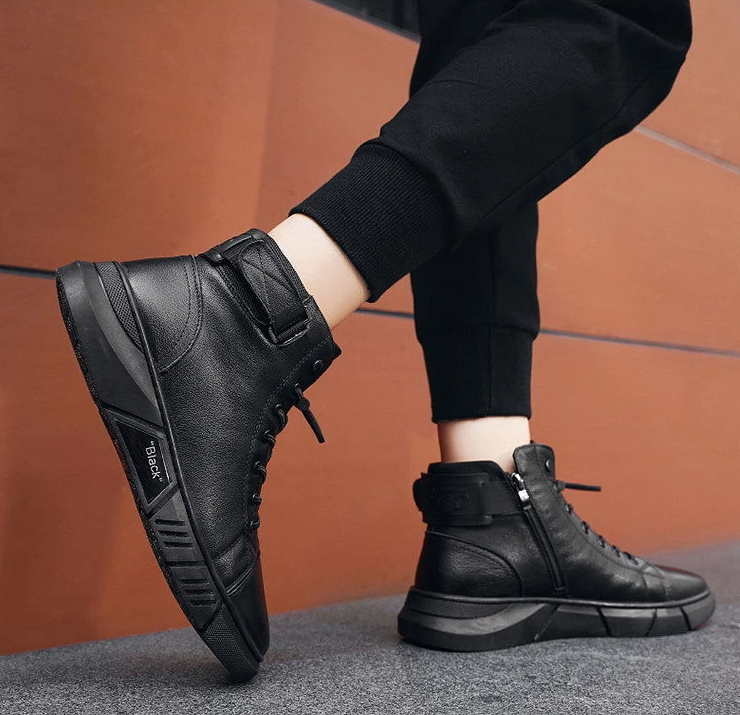 Black Casual Versatile Men's Leather Ankle Boots — photo 5