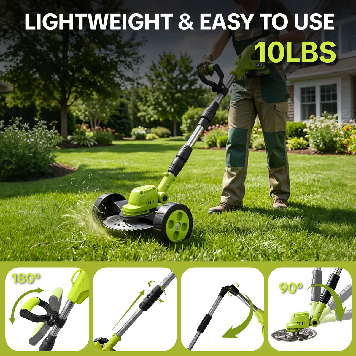 3-in-1 Cordless Lawn Mower & Edger with 2 Batteries — photo 4
