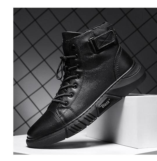 Black Casual Versatile Men's Leather Ankle Boots — photo 3