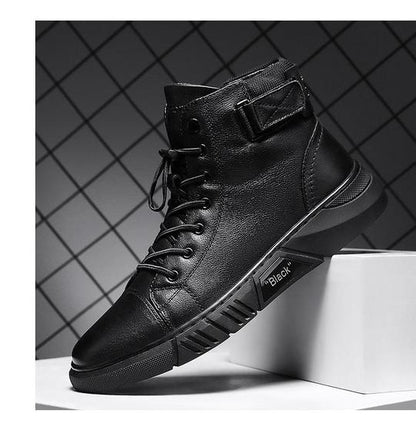 Black Casual Versatile Men's Leather Ankle Boots — photo 3