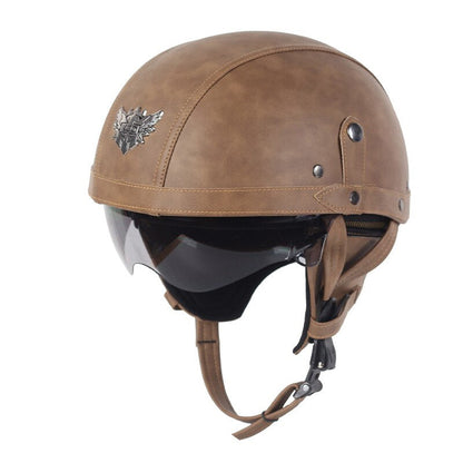 Vintage Style Motorcycle Helmet with Retractable Brown Visor, ABS Shell, EPS Padding and DOT Rating — photo 6