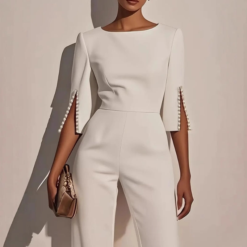 Womens Wide Leg Jumpsuit with Pearl Detail and Split Sleeves — photo 2