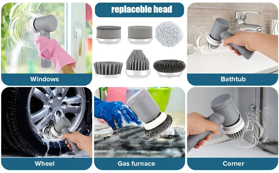 9 In 1 Handheld Kitchen Cleaning Cordless Rotary Scrubber — photo 8